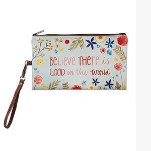 Brownlow-"Believe There is Good in the World" white w/ floral print wristlet New